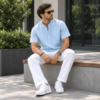 Men’s Cotton Linen Henley Shirt