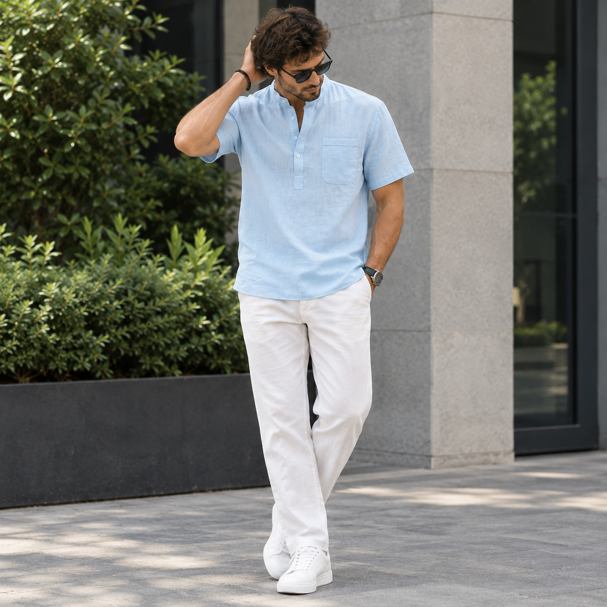 Men’s Cotton Linen Henley Shirt