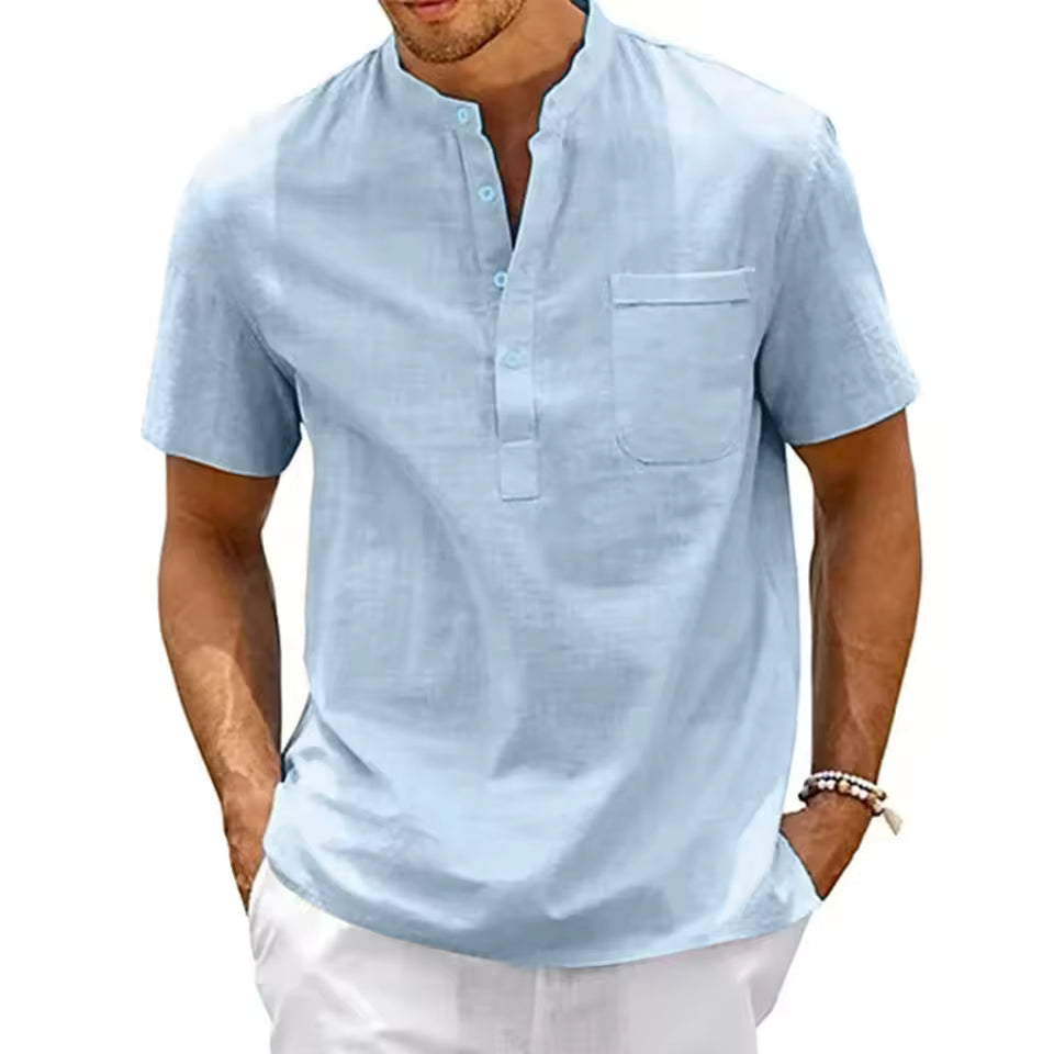Men’s Cotton Linen Henley Shirt