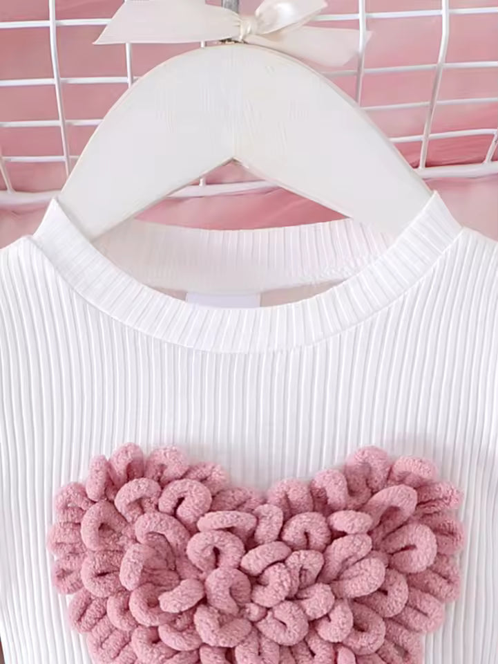 Girls' Love Heart Top & Skirt Set