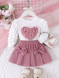Girls' Love Heart Top & Skirt Set