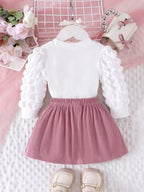 Girls' Love Heart Top & Skirt Set