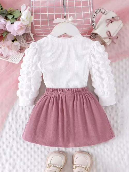 Girls' Love Heart Top & Skirt Set