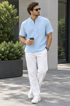 Men’s Cotton Linen Henley Shirt